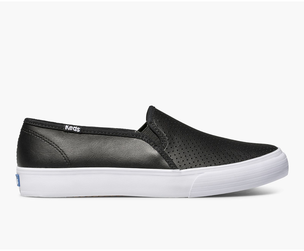 Womens Keds Slip Ons - Double Decker Perf Leather - Black - 9328-MQRBT